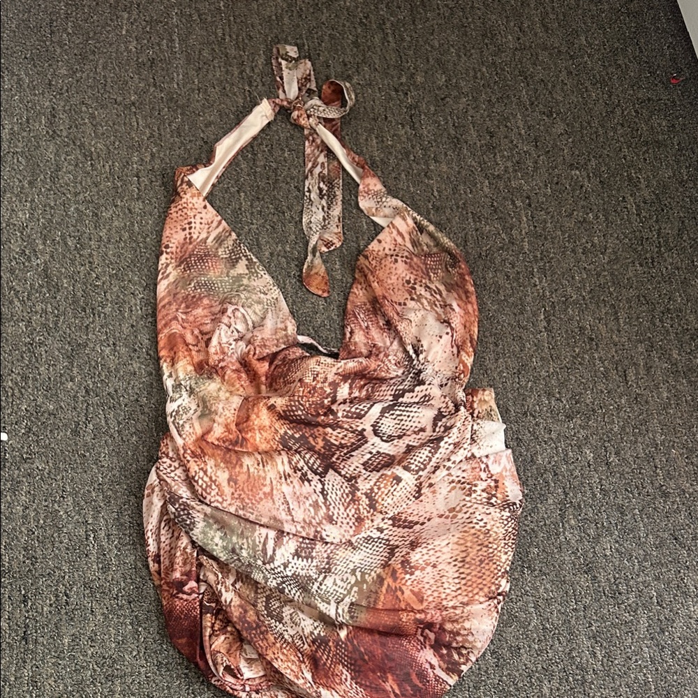 SHEIN Brown Multi-Tone Snake Print Halter Tote